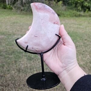 pink amethyst moon on stand